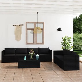 vidaXL 8 pcs conjunto lounge de jardim c/ almofadões vime PE preto