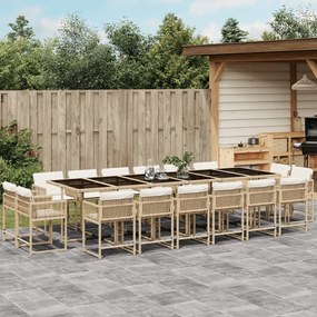 vidaXL 17 pcs conjunto de jantar p/ jardim c/ almofadões vime PE bege