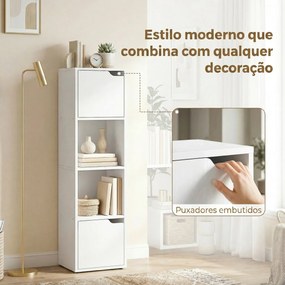 Estante para Livros com 2 Portas Estante Estreita de 4 Níveis com 2 Prateleiras Abertas 30x29x119 cm Branco