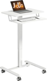 Secretária ajustável em altura para trabalhar sentado ou em pé 65 (L) x 60 (P) x 71-107 (A) cm, secretária móvel com tabuleiro para teclado, Rodas e e