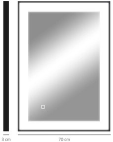 Espelho Casa de Banho com Luz LED 70x50 cm Iluminação Ajustável Função Anti-Embaciamento Função Memória  Preto