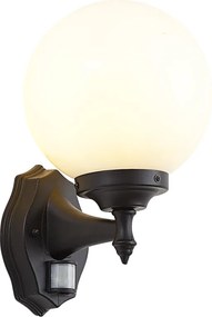 Candeeiro de Parede Exterior Clássico Preto com Vidro Opal IP44 com Sensor de Movimento - Champs