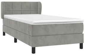 Cama com molas/colchão 90x190 cm veludo cinza-claro