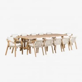 Conjunto De Mesa Retangular (300x100 Cm) E 12 Cadeiras De Jardim Em Madeira De Acácia Dubai Gardénia Branco & Castanho Acácia Rústico - Sklum