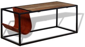 Mesa de centro c/ suporte de revistas pele genuína 110x50x45 cm