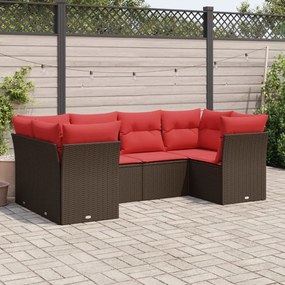 vidaXL 6 pcs conjunto de sofás jardim c/ almofadões vime PE castanho