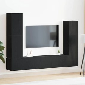 vidaXL Conjunto de Painéis de TV de 4 Peças em Madeira de Carvalho Preto, Montado na Parede