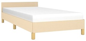 Estrutura de cama c/ cabeceira tecido cor creme 90x190 cm