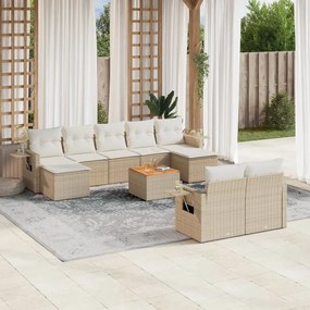 10 pcs conjunto de sofás p/ jardim com almofadões vime PE bege