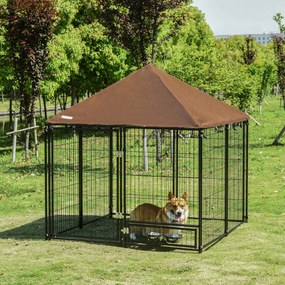 PawHut Parque para Cães com Toldo Suporte Giratório 2 Tigelas Incluída
