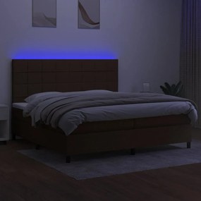 Cama box spring c/ colchão/LED 200x200cm tecido castanho-escuro