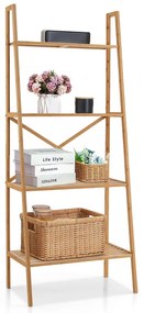 Estante de bambu para escadaria 4 níveis Suporte para plantas Anti-ponta para sala de estar e escritório 60 x 35,5 x 148 cm Natural