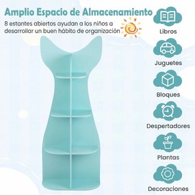Estante infantil em forma de peixe com 8 compartimentos abertos para arrumação 48 x 20,5 x 120,5 cm, ideal para quartos infantis e creches Azul