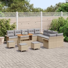 Conjunto de Sofá de Jardim vidaXL com Almofadas Bege Vime Sintético
