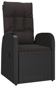 7 pcs conjunto de jantar p/ jardim c/ almofadões vime PE preto