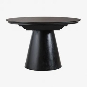 Mesa De Jantar Redonda 120-160x120 Cm Extensível Em Mdf E Folheado A Carvalho Montana Preto Claro - Sklum