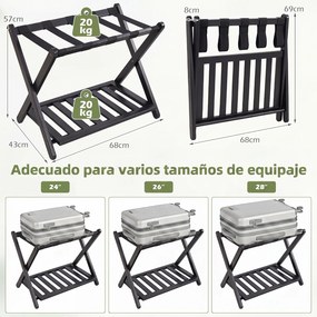 Suporte para Malas Dobrável, 68 x 41 x 57 cm, Dois Níveis, Preto