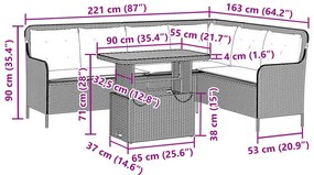 2 pcs conjunto de sofás p/ jardim com almofadões vime PE bege