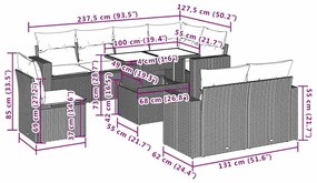 9 pcs conjunto de sofás p/ jardim c/ almofadões vime PE preto