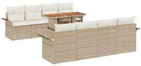 Conjunto de Sofás de Jardim de 9 Peças com Almofadas Beje em Rattan Si