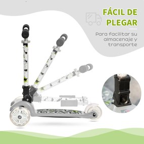 HOMCOM Trotinete para Crianças acima de 3 Anos Dobrável Trotinete com 3 Rodas com Luzes LED Guiador com Altura Ajustável e Freio Posterior Carga Máxima 50kg 54,7x32,5x59-69cm Cinza