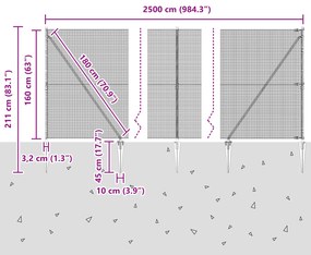 Cerca de Fio Soldado com 13 Postes Pontudos 1,6x25 m Aço Galvanizado