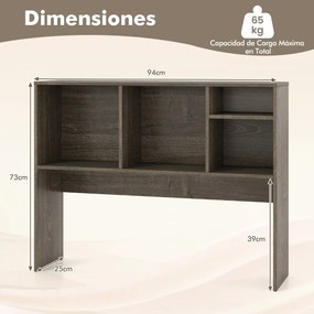 Estante organizadora de secretária 94 x 25 x 73 cm com 4 cubículos e compartimento traseiro aberto Café