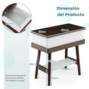 Mesa Lateral com Tampo Rebatível com Prato 180° e Antiquebra Metal Dobradiças com Prateleira para Sala 60 x 30 x 60 cm Castanho