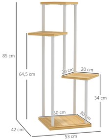 Suporte para Plantas de 4 Níveis de Madeira e Aço para Interior e Exterior 53x42x85 cm Madeira e Branco