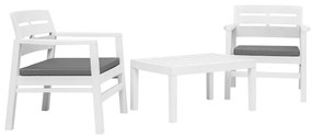 Conjunto lounge para jardim 3 pcs plástico branco