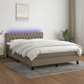 Cama box spring colchão/LED 140x200 cm tecido cinza-acastanhado