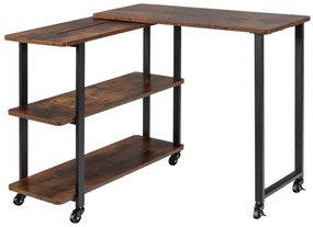 Secretária Mesa de Computador em Estilo Industrial com Rodas e Superfície Móvel e Estrutura Metálica para 80 x 30 x 67 cm Castanho Rústico