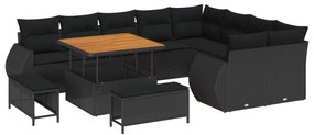 vidaXL Conjunto de Sofá de Jardim 12 pcs Preto vime PE