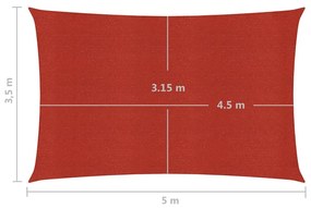 Para-sol estilo vela 160 g/m² 3,5x5 m PEAD vermelho