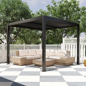 Pérgola de Alumínio 3x3 m Pérgola de Jardim com Teto de Lâminas Ajustáveis e Sistema de Drenagem Impermeável Anti-UV Cinza Escuro