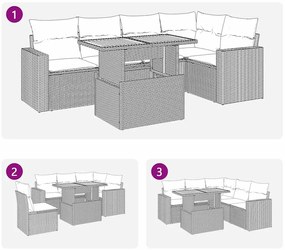 6 pcs conjunto sofás de jardim com almofadões vime cinzento