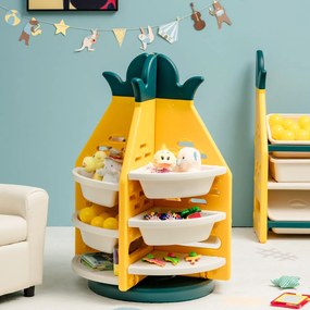 Organizador de brinquedos giratório para crianças Prateleira em forma de ananás 3 níveis 8 Caixas de plástico de economia de espaço 74 x 74 x 106 cm A