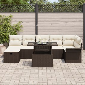 Conjunto de Sofá de Jardim de 8 Peças com Almofadas Rattan Poliéster C