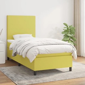 vidaXL Cama com molas/colchão 90x200 cm tecido verde