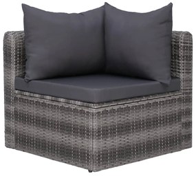 4 pcs conjunto sofás de jardim c/ almofadões vime PE cinzento
