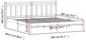 Estrutura de cama 200x200 cm pinho maciço preto