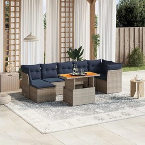 vidaXL 8 pcs conjunto sofás p/ jardim c/ almofadões vime PE cinzento