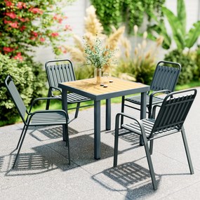 Conjunto de 4 cadeiras de jardim empilháveis para exterior (MESA NÃO INCLUÍDA) com encosto alto e braços, estrutura em aço, 56 x 66 x 91 cm, cinza