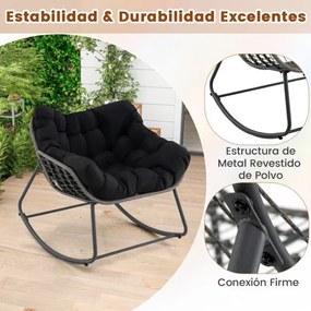 Poltrona de baloiço jardim ou sala com almofada grossa e removível extragrande Poltrona relaxante preta