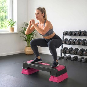 Step Aeróbico Step para Fitness com Altura Ajustável 12/17,5/22,5 cm Suporta 250 kg para Casa ou Ginásio Rosa