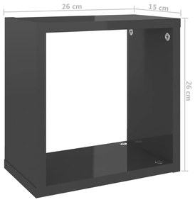 Prateleiras parede forma de cubo 6 pcs 26x15x26 cm cinza brilh.