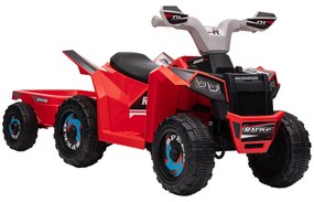 HOMCOM Quadriciclo Elétrico para Crianças com Reboque Bateria 6V de 18-36 Meses com Velocidade 2,5 km/h 106x41,5x48,5 cm Vermelho | Aosom Portugal