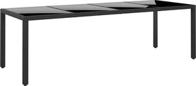 vidaXL Mesa de jardim 250x100x75 cm vidro temperado e vime PE preto