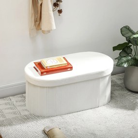 Puff de Arrumação 72 L 76x38x35 cm Estofado em Veludo Baú de Arrumação Suporta 120 kg Creme