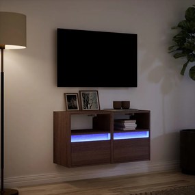 Móveis de parede para TV com luzes LED 2 pcs carvalho castanho